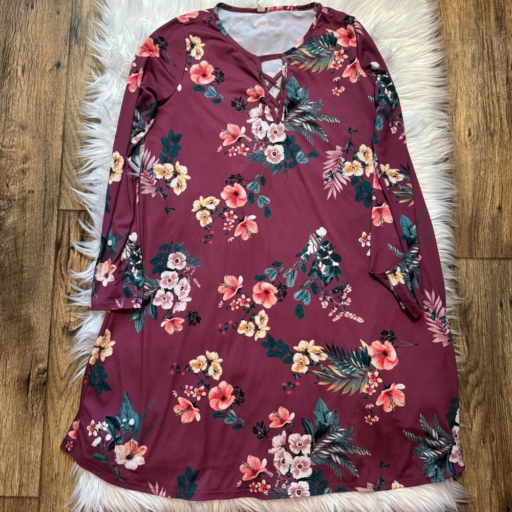 PinkBlush Burgundy Floral Swing Dress Size Medium‎